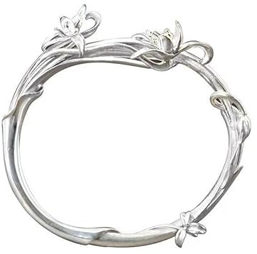 Utsökt silverarmband smycken, handärvt armband kvinnlig sterling silver antikt armband kvinnlig orkidé s925 silver solid armband hona (ca 37g) 1 st.