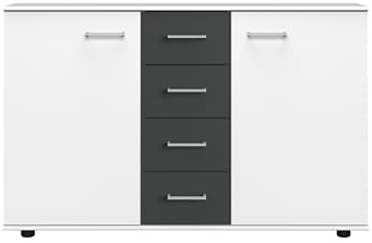 möbelando Kombikommode >Angie< in Weiss + Graphit - 130x83x41cm (BxHxT)
