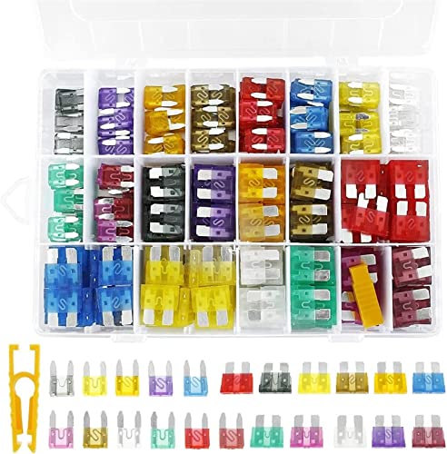 KuRkur 344-teiliges Auto-Sicherungskasten-Profil-Blade-Typ-Autosicherungs-Sortiment-Set, Auto-LKW-Blade 2/3/5/7,5/10/15/20/25/30/35/40A Sicherung Replacement Parts