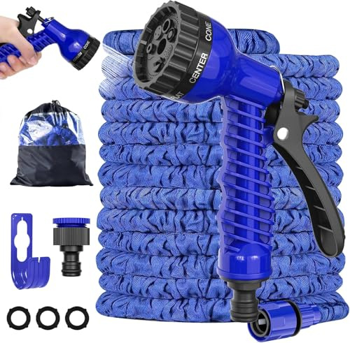LINGKY Flexibler Gartenschlauch mit 7 Funktion 23m, Wasserschlauch flexibel mit 3-Fach Latexkern inkl. Adapter für 1/2' 3/4' Zoll und Wandhalterung, dehnbarer flexiSchlauch, Garden Hose