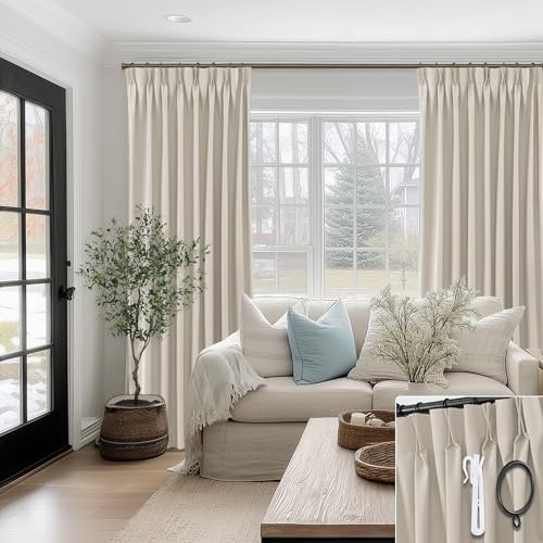 SHINELAND Insulated Window Coverings Warm Curtains for Winter,Window Treatments Energy Saving Room Noise Blocker Draft Blocking Curtains,(40 x 102 Inches Long,Beige)