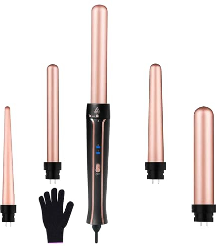 Unipampa Ferro Arricciacapelli Professionale, 5 in 1 Ondulatore Modellatore, 9-32 mm Ceramica Arricciacapelli Set, Grandi e Piccoli Bigodini, Con Guanti, 150 ° C / 210 ° C Temperatura Regolabile