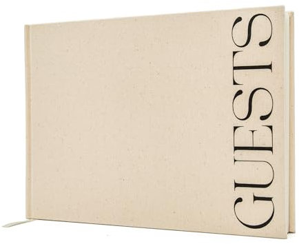Modern Album Designs Cream Guest Book with Black Sticker Sheets for Photos - 9.5 x 7 Real Linen Hardcover Guestbook for Wedding Ceremony Reception Signin, to Add Polaroid & Write Messages