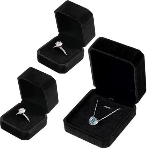 Tarocat Samtringe Ohrringe Etui Anhänger Boxen, Ringschachtel, Halskett Box, Samt Ring Box, Samt Halskett Box (Schwarz)