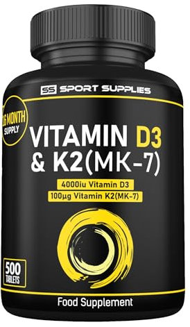 Vitamin D3 K2-500 Micro Tablets - 16 Month Supply - Vitamin d3 4000 iu and k2 100μg (MK7) - Vegetarian and UK Manufacture - Supports Immune Sytem & Bone Health