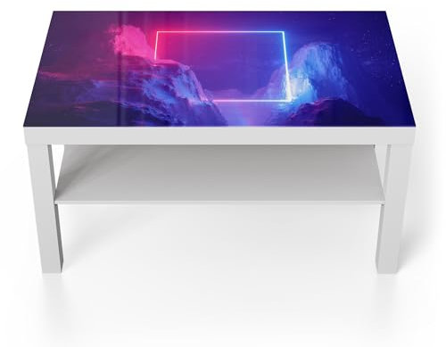 DEQORI Glastisch | weiß groß 90x50 cm | Motiv Kosmische Canyonreise | ausgefallener Beistelltisch aus Glas | Hochglanz Couchtisch fürs Wohnzimmer | moderner Couch Tisch mit Design