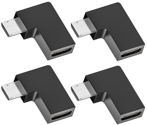 CY Adaptateur 4 pièces/lot USB-C USB2.0 Type C Femelle vers Micro USB mâle Adaptateur de données d'alimentation Type coudé à 90 degrés à Gauche