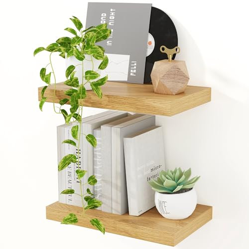 Feihorrm Wandregal Holz, Extra Breit 23,5 cm, 40cm Wandboard Eiche Regal 2er Set, Schweberegal, Regalbrett für Küche, Arbeitszimmer, Badezimmer, Schlafzimmer und Wohnzimmer