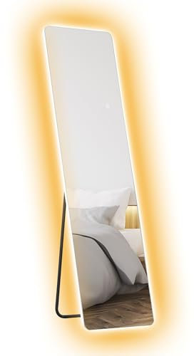 HOMCOM Espejo de Cuerpo Entero con Luz LED 150x40 cm Espejo de Pie o de Pared sin Marco con Iluminación de 3 Colores Función de Memoria y Táctil Inteligente para Salón Dormitorio Transparente