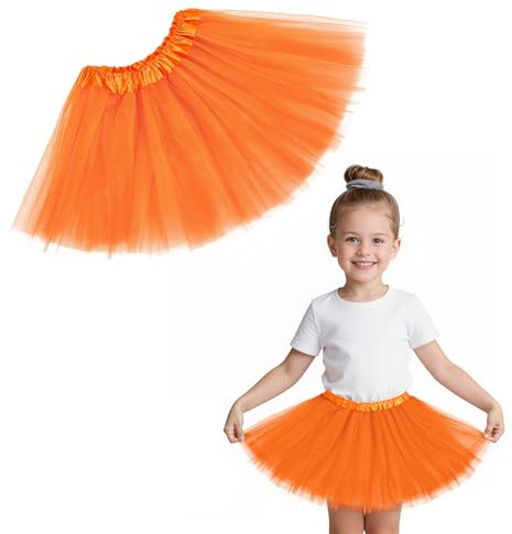 Zando 4 Layers Orange Tutu for Girls Tutu for Toddler Girls Kids 2-8 Years Halloween Costume Cosplay Princess Puffy Tulle Elastic Waist Dance Skirt Birthday Party Dress up Affordable Soft