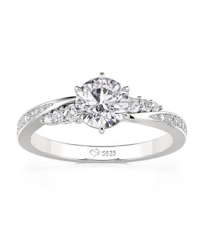 Jeulia Eternity Rings Simple Round Cut Zirconia Infinity Twist Design for Women's Engagement, Wedding Promise Ring Anniversary Valentine Jewelry with Giftbox (A, M-½)