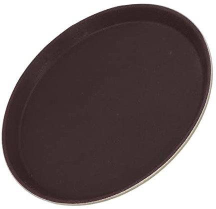 Plateau de Service Marron, Plateau de Service Rond en Caoutchouc Antidérapant Peu Encombrant, Robuste, Large Application pour Hôtel, Bar, Maison (Trempé 35cm (Rond))