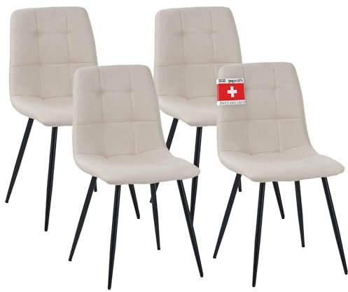 Albatros Esszimmerstuhl Bora mit Stoff Bezug, 4er Set Beige, stilvolles Vintage Design, belastbar mit 110Kg, Polsterstuhl - Moderner Küchenstuhl, Stuhl Esszimmer oder Esstisch Stuhl