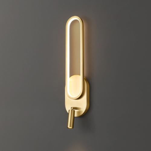 Jadssox LED-Wandleuchte, Nachttisch-Lese-Wandleuchte, verstellbare Wandleuchte, festverdrahtete Kupfer-Wandleuchte, Wandleuchte, 12 W, 3-Farben-Modus, drehbare Wandstrahler für Schlafzimmer, Wohnzimme