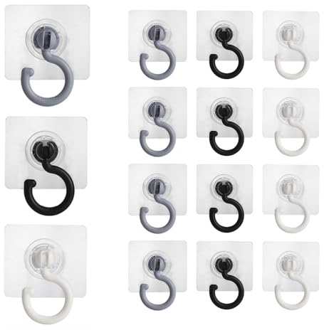 CZAKOMIX 15 Pièces Rotatifs À 360°Crochets Adhésifs, Crochet Adhésif Plafond, Crochets Auto-Adhésifs Transparents - 3 Kg Charge Max, Sans Perçage, Pour Bain, Cuisine,Plafond (Noir, Gris, Blanc)