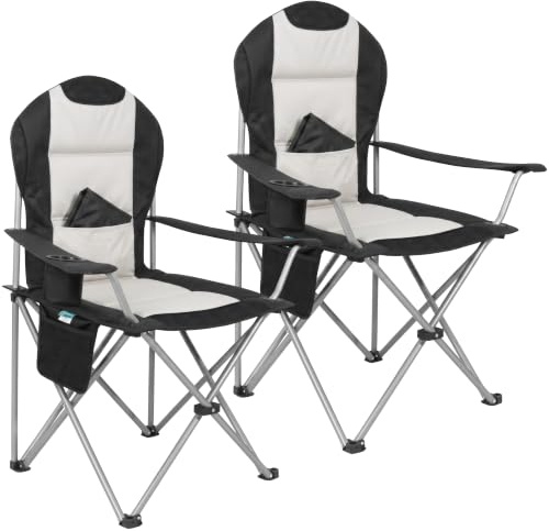 Homecall Campingstuhl Faltbar bis 160kg,Angelstuhl 108cm(Schwarz - 2 Stück) | Belastbar Campingstuhl Hochlehner 108cm mit Lendenwirbelstütze, Gepolstert Klappstuhl Camping Stuhl für Garten Picknick