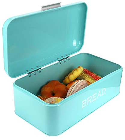 Tissting Blue Cream Bread Box Retro Metal Bread Bin Box Large Capacity Kitchen Storage Container for Loaves, Pastries, Muffins, Dry Food(42x16.5x24cm / 16.5x6.5x9.4in)