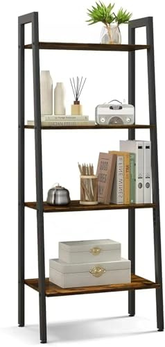 DEILALY Bookshelf, 4-Tier Small Ladder Shelves 43cm, Narrow Shelf Tablette for Bedroom, Shelving Unit for Livingroom, Outdoor Display Cabinet, Corner Ladder Shelf, Rustic Brown