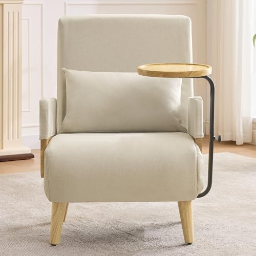 SUKY Sillón convertible 3 en 1 con función de dormir, con bandeja de madera, diseño moderno, sillón plegable acolchado, asiento tapizado, sillón de salón, cama individual, adecuado para sala de estar