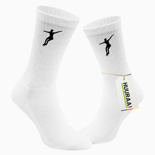 Huuraa Unisex Socken Eiskunstlauf Silhouette Geschenk | Baumwolle Tennissocken Geschenkidee Weiße Sportsocken mit Motiv Unisex Baumwollsocken für Frauen und Männer