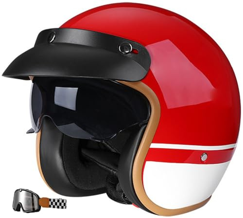 Vintage Face Ouverte Casque Moto, Dot/ECE Homologué 3/4 Retro Demi Casque Jet, Adulte Homme Et Femme Scooter Chopper Cruiser Casque Moto avec Brim Cyclomoteur Casque