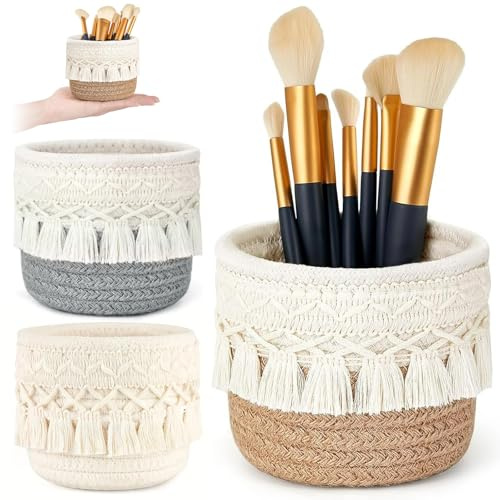 Generisch Aufbewahrungskorb für Kammbürsten - 3 Stück Make-up-Pinselhalter, Organizer, Kammpinsel, Mini-Aufbewahrungskorb, Körben mit Boho-Dekor für Stifte, multifunktionale Vitrine für die Familie