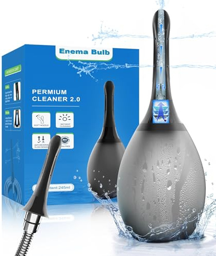 Anal Douche Enema Bulb Kit for Men - 8.3oz, Anti-Backflow & Leakproof, Flexible Silicone Tube, 7 Spouts, Shower-Connected, Portable Douche for Travel and Home, Black