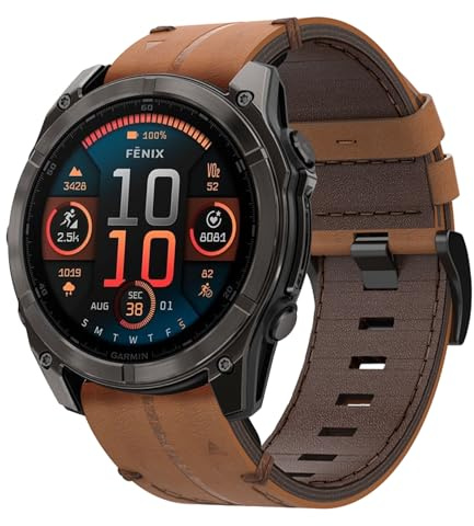 Läderarmband för Garmin Fenix 7X, ersättningsarmband i äkta läder, kompatibelt med Fenix 8, 6X, 6X Pro, 5X, 5X Plus, 3, 3 HR, Enduro 2