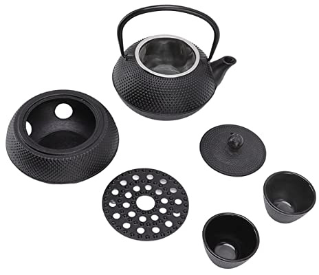 Nikou Juego de hervidor de hierro fundido, tetera de ahorro de energía de 800 ml con alfombrilla, calentador, tazas y colador, hervidor de té altamente japonés para el hogar y