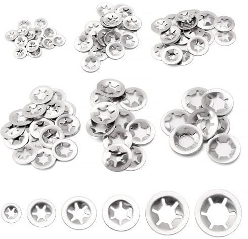 VooGenzek 100 Piezas Arandelas de Bloqueo, Arandelas de Velocidad Clip Rápida Sujetadores, 6 Tamaños M3 M4 M5 M6 M8 M10, Plata