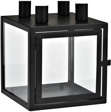 Adventsgesteck zum selber befüllen, Adventskerzenhalter zum basteln, Kerzenständer, Do it Yourself - Kerzenhalter auf Box aus Metall/Glas, Schwarz, Ø Kerzentülle: 2,4 mm, L/B/H 15 x 15 x 19 cm.