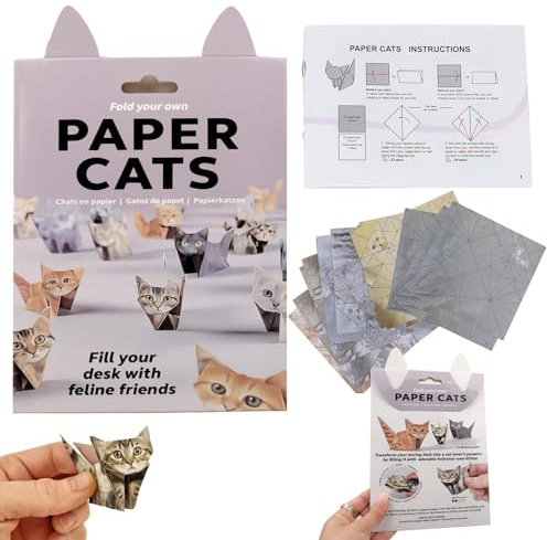 Kit de Papier Chats Origami DIY,50 Feuilles Papier Origami Chat 3D à Plier,Activité Créative pour Adultes,Bricolage en Papier pour Chat,Décoration de Bureau et Cadeau pour Amoureux des Cha des Chats