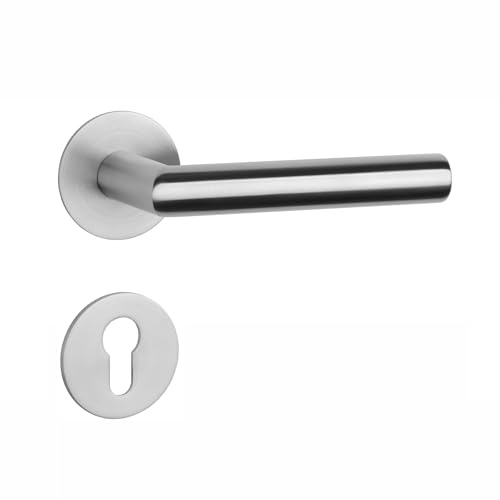 Beschläge Hamburg | STERK OVAL 1750 ROSETTE ULTRA SLIM 3MM | Türklinke mit Profilzylinder Rosetten ø54,5x3 mm | Türbeschlag für Zimmertüren | Drückergarnitur Türgriff für Innentüren in Edelstahl matt