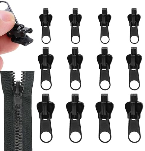 Ylinwtech 12 pezzo tira zip rimovibile,Cursore cerniera ricambio,Kit di parti con cerniera fai-da-te,Adatto per abbigliamento e copriletti