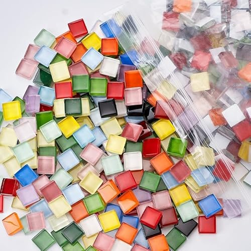 QYDMIN 1kg Mosaikfliesen, Mosaiksteine zum Basteln, Bunt Mosaik Steine Kristall-Mosaikfliesen für Badezimmer, Küche, Heimdekoration, DIY Kunstprojekte (Mix Color Series)