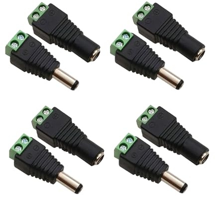 Set di 4 paia di spine di alimentazione DC 5,5 mm x 2,1 mm maschio e alimentazione 12 V, connettore DC maschio/femmina, per telecamera di videosorveglianza e barra luminosa a LED (4 paia)