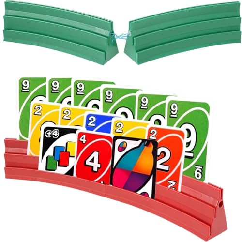 Gatphy Korthållare spelkort, 3 ramper, spelkortshållare för att ställa upp, stapelbar med magnetisk montering, spelkortshållare poker för fester, seniorer, barn, artrit (2x röd, 2x grön)