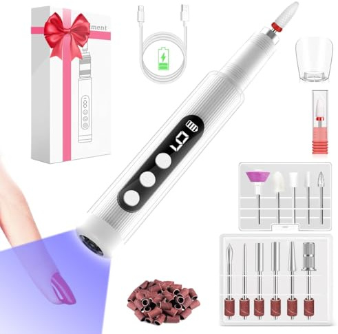 Electric Nail Drill with Nail Lamp, Portable Cordless Nail File Machine 12-in-1 Kit for Acrylic Gel Nails, 2024 Upgrad 9 Speeds Professional Manicure Pedicure Polishing Tool for Home and Salon Use