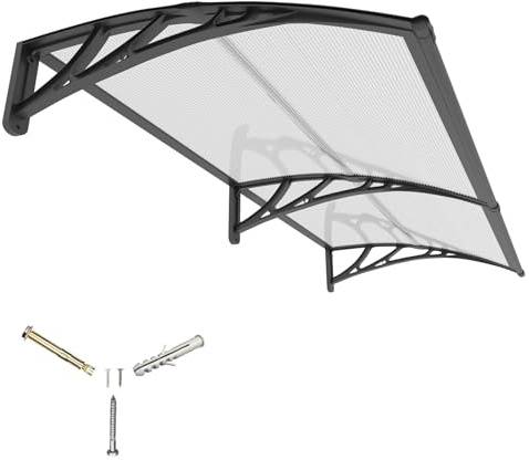 200x80cm Vordach Haustür, Schützt vor Regen Schnee für Terrasse, Fenster | 5mm Polycarbonatplatte, Blockiert 90 % UV & Hitze, ABS-Halterung Rostfrei, Schlagfest, Robust, für Terrasse/Veranda/Fenster