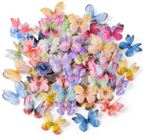 YUZHEDM 70 Stück 3D Schmetterling Deko Geburtstag(A) | 10 Stile Premium Stoff Schmetterlinge, Schmetterlinge zum Basteln Dekoration für DIY Bastelarbeiten, Hochzeit, Heimdeko