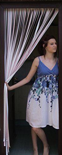 Tube Type Door Curtain, Bug Curtain - SOFT PINK & WHITE - Complete with self-adhesive fitting hooks for UPVC Frames