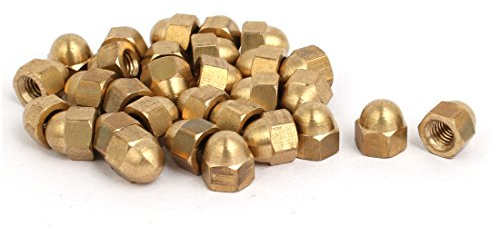 sourcing map 30pcs M4 Écrou Borgne à filetage femelle DIN1587 calotte dôme tête ton laiton