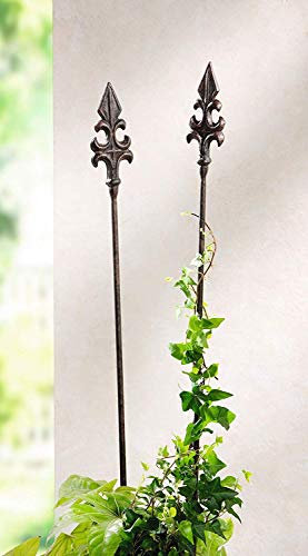 Dekoleidenschaft 2X Gartenstecker Französische Lilie aus Metall, 110 cm hoch, Antik Optik, Blumenstecker, Pflanzenstütze, Outdoor Gartendeko für Draußen