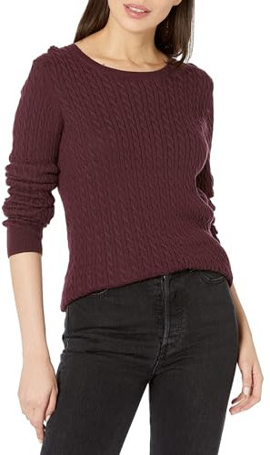 Amazon Essentials Women's Lightweight Long-Sleeved Cable Crewneck Sweater (Available in Plus Size), Burgundy, L