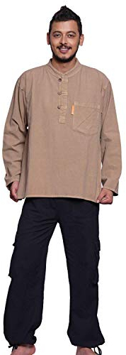 Simandra Fisherman skjorta män S-XXL versch. Färger | långärmad skjorta av bomull | fiskarskjorta i kurta-stil med stående krage + bröstväska + träknappar & öglor + sidoslips