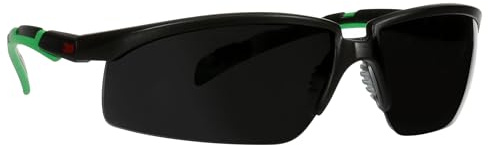 3M Safety Glasses, Solus 2000 Series, Anti-Scratch, IR Shade 5.0 Gray Lens, Black/Green Temples, Pack of 1