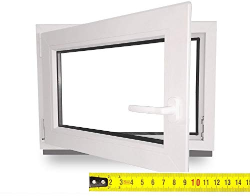Kellerfenster nach Maß - Kunststofffenster - Fenster - Sondermaße - innen weiß/außen weiß - DIN Rechts - 3-fach - Verglasung - 0,2m² - 60 mm Profil
