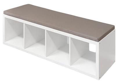 Kallax Sitzauflage in Hellgrau | Sitzpolster für 4er Kallax | 146 x 39 x 4 cm | 100 % Baumwolle | Strapazierfähig und langlebig | Fester Halt durch Anti-Rutsch-Pads | Ideal für Kallax Sitzbank