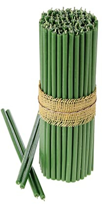 Danilovo Ritual Bienenwachs Kerzen (Grün) - Orthodoxe Kerzen für Gebet Tischdeko Hochzeit - Ungiftig, Ruß - Tropffrei, Lang, Nachhaltige Produkte, N60, Höhe: 20,5 cm, Ø 6,6 mm (50 stück)