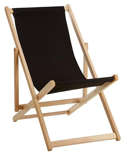 Premier Housewares Beauport Klappbarer Liegestuhl aus Holz, Strandstuhl, Outdoor, Camping, Picknick, Schwarz